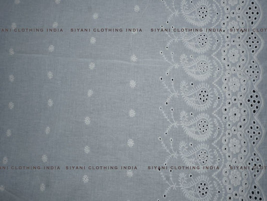 Kora Cotton Dyeable Kalash Border Pattern Chikankari Embroidered Fabric - Siyani Clothing India
