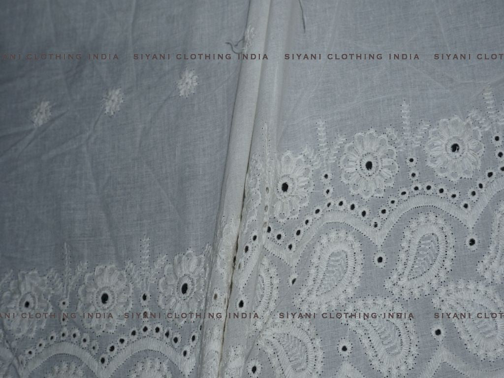 Kora Cotton Dyeable Border Pattern Chikankari Embroidered Fabric - Siyani Clothing India