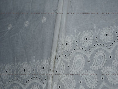 Kora Cotton Dyeable Border Pattern Chikankari Embroidered Fabric - Siyani Clothing India