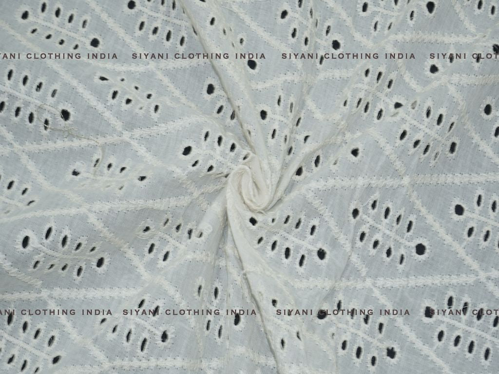 Siyani Kora Cotton Dyeable Abstract Pattern Chikankari Embroidered Fabric