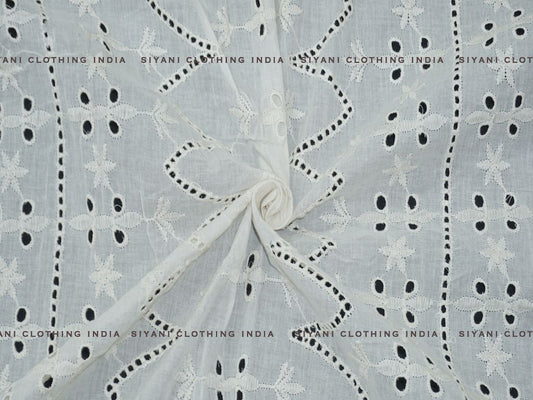 Siyani Kora Cotton Dyeable Cutwork Chikankari Embroidered Fabric