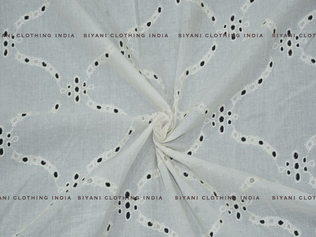 Siyani Kora Cotton Dyeable Zigzag Pattern Chikankari Schiffli Embroidered Fabric