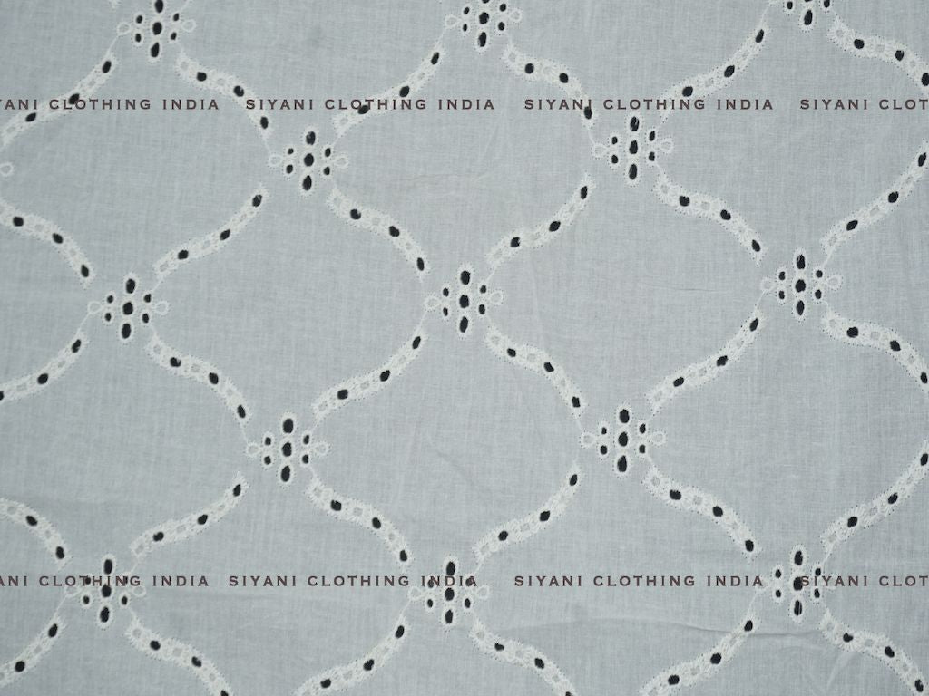 Kora Cotton Dyeable Zigzag Pattern Chikankari Schiffli Embroidered Fabric - Siyani Clothing India