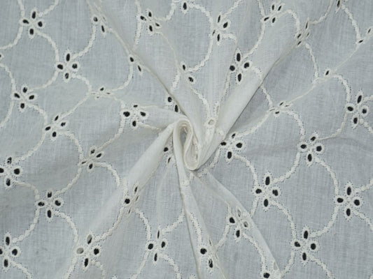 Siyani Kora Cotton Dyeable Cutwork Spiral Pattern Chikankari Schiffli Embroidered Fabric