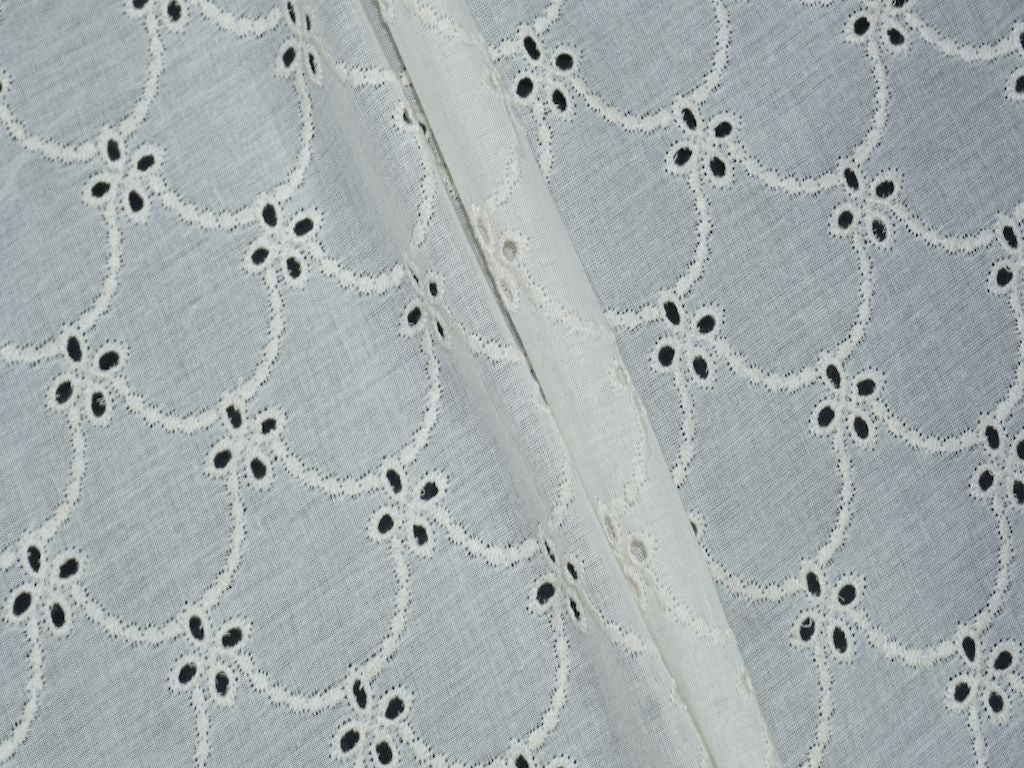 Kora Cotton Dyeable Cutwork Spiral Pattern Chikankari Schiffli Embroidered Fabric - Siyani Clothing India