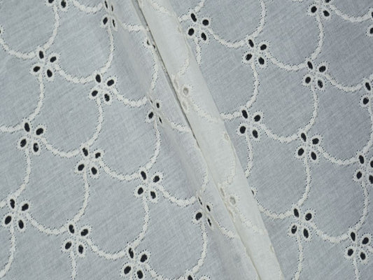 Kora Cotton Dyeable Cutwork Spiral Pattern Chikankari Schiffli Embroidered Fabric - Siyani Clothing India