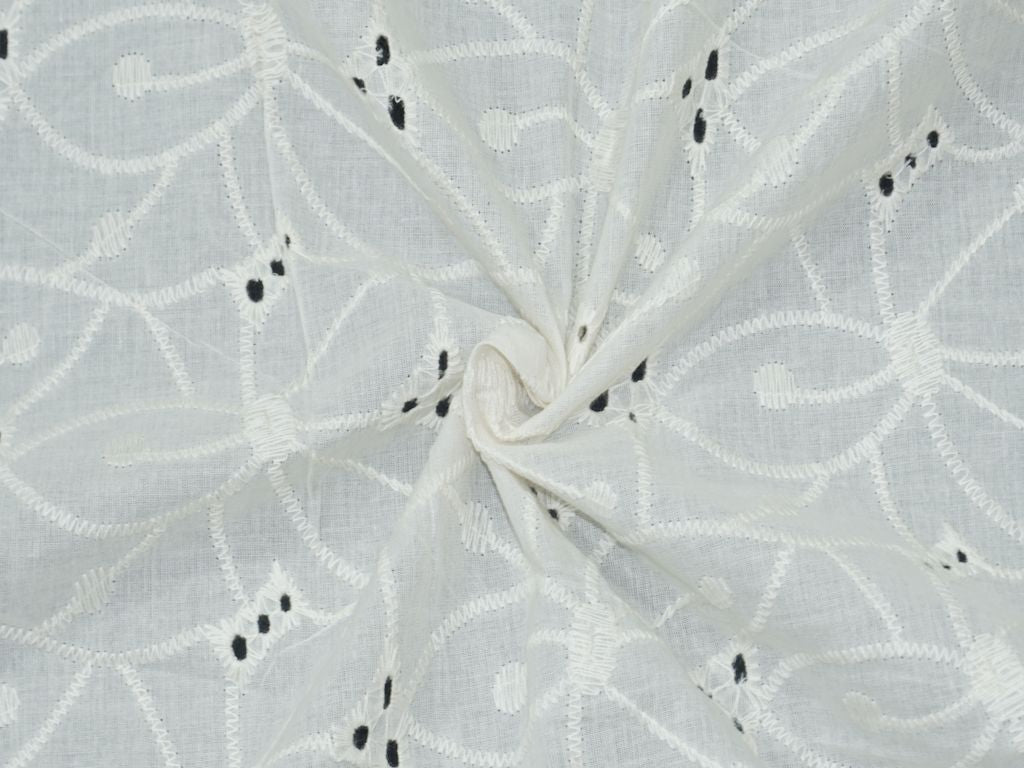 Siyani Kora Cotton Dyeable Cutwork Leaf Pattern Chikankari Schiffli Embroidered Fabric