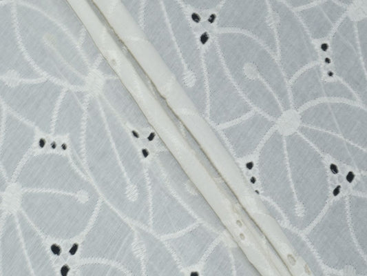 Kora Cotton Dyeable Cutwork Leaf Pattern Chikankari Schiffli Embroidered Fabric - Siyani Clothing India