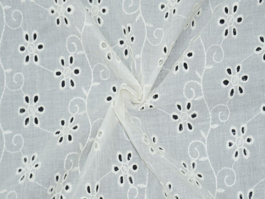 Siyani Kora Cotton Dyeable Cutwork Spiral Floral Pattern Chikankari Schiffli Embroidered Fabric