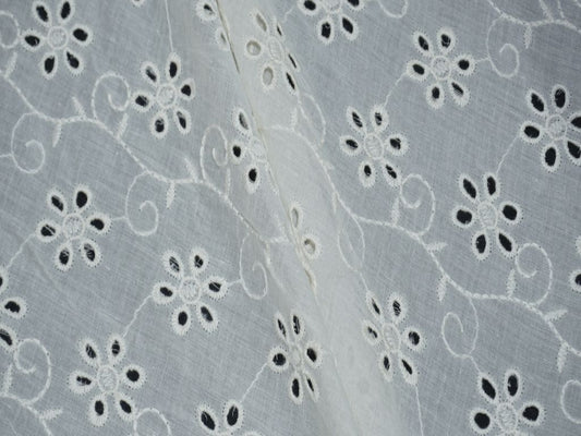 Kora Cotton Dyeable Cutwork Spiral Floral Pattern Chikankari Schiffli Embroidered Fabric - Siyani Clothing India
