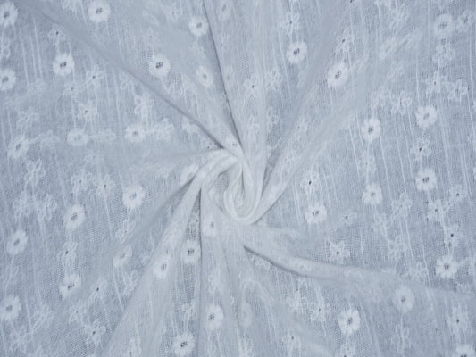 Siyani White Cotton Dyeable Small Floral Pattern Chikankari Schiffli Embroidered Fabric