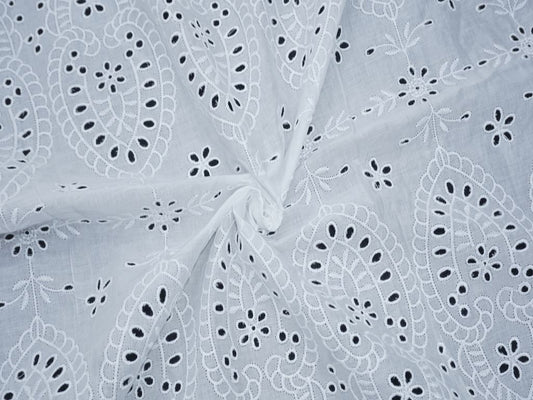 Siyani White Cotton Dyeable Heavy Cutwork Pattern Chikankari Schiffli Embroidered Fabric