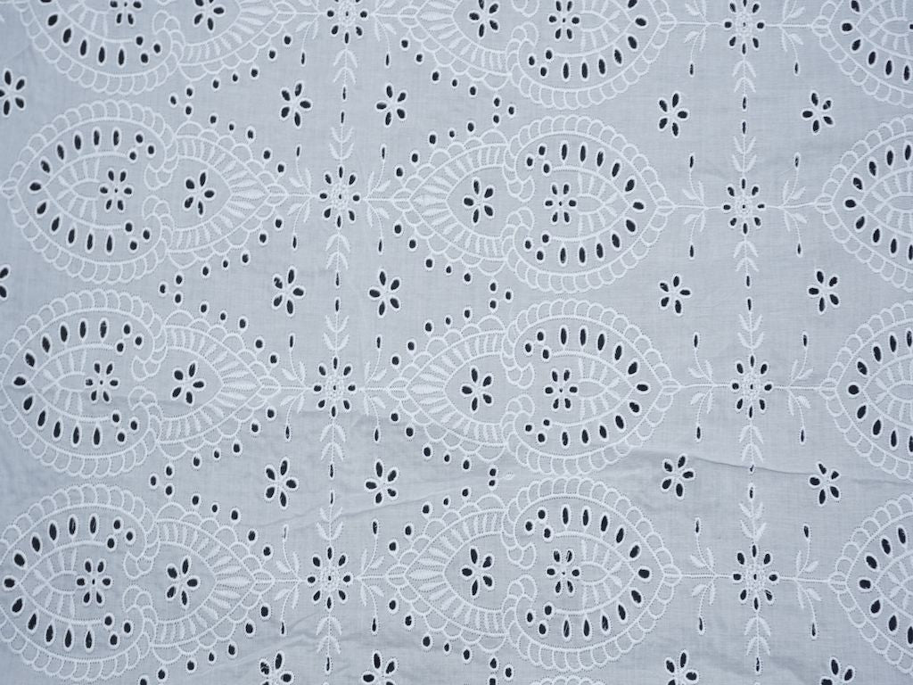 White Cotton Dyeable Heavy Cutwork Pattern Chikankari Schiffli Embroidered Fabric - Siyani Clothing India