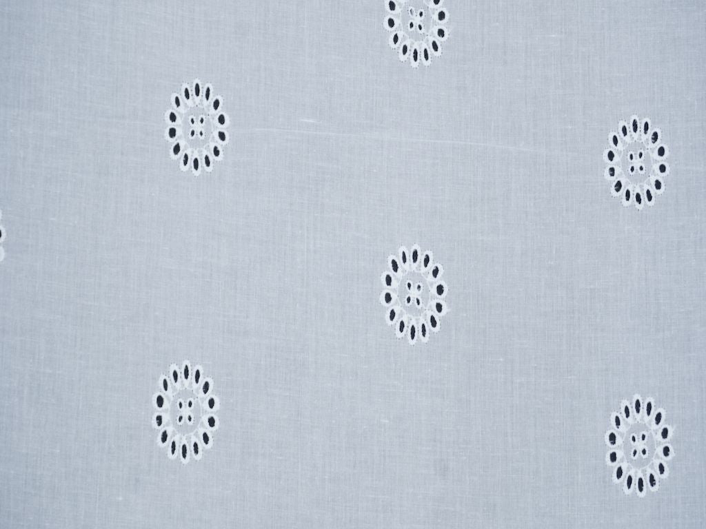 White Cotton Dyeable Cutwork Flower Pattern Chikankari Schiffli Embroidered Fabric - Siyani Clothing India