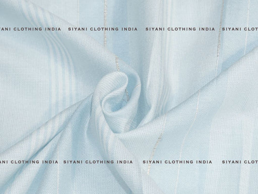 Siyani Sky Blue Stripes Pattern Cotton Lurex Fabric
