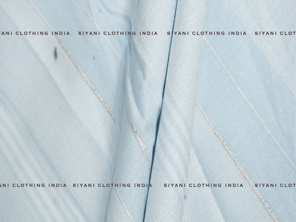 Sky Blue Stripes Pattern Cotton Lurex Fabric - Siyani Clothing India