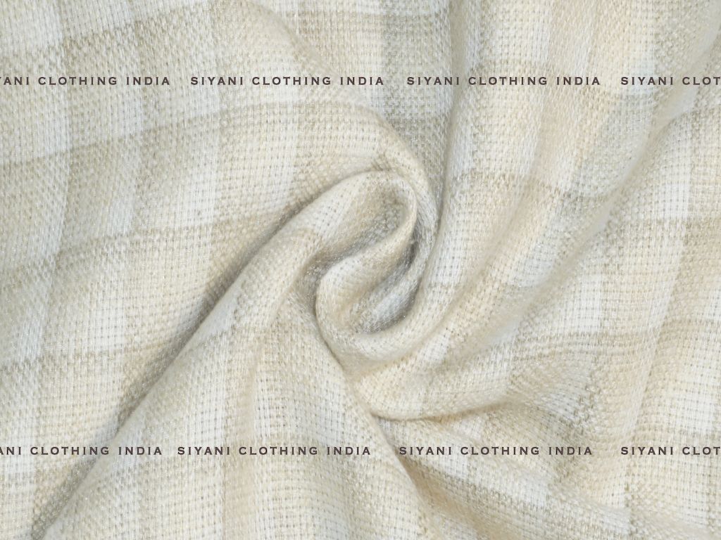 Siyani Beige Checks Pattern Cotton Lurex Fabric