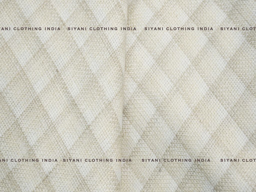 Beige Checks Pattern Cotton Lurex Fabric - Siyani Clothing India