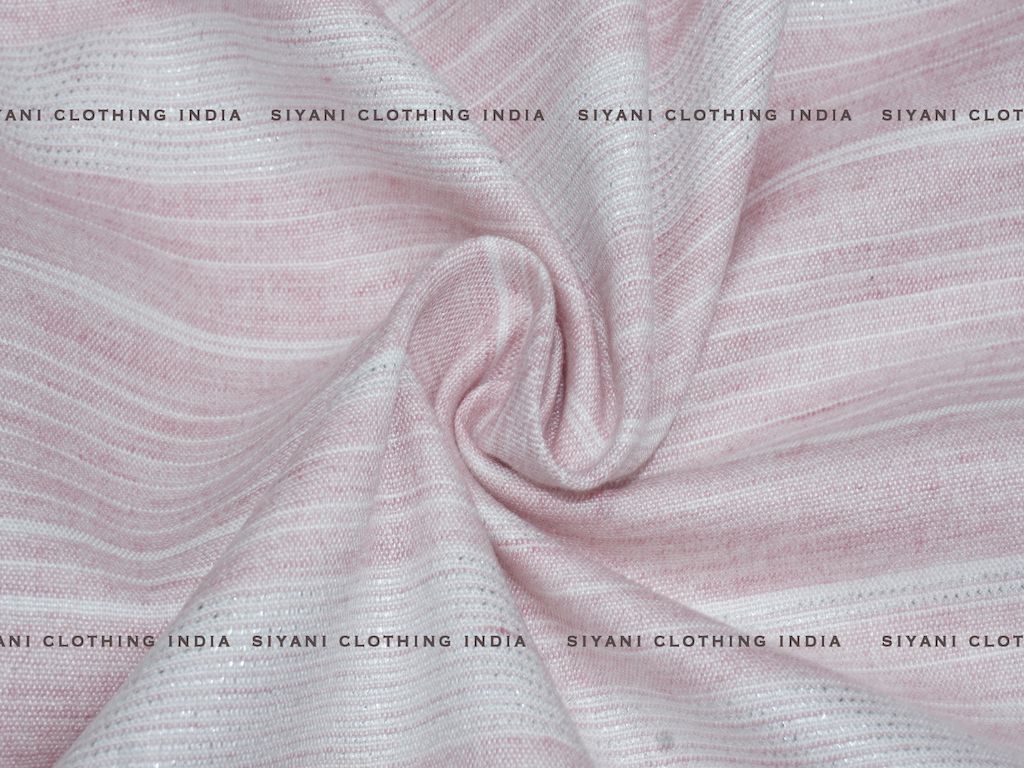 Siyani Pink With White Tetured Stripes Pattern Cotton Lurex Fabric