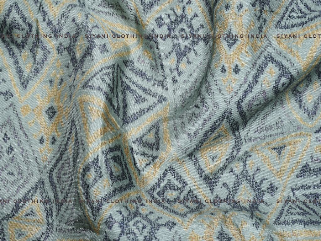 Ice Blue Geomatric Print Raw Silk Fabric - Siyani Clothing India