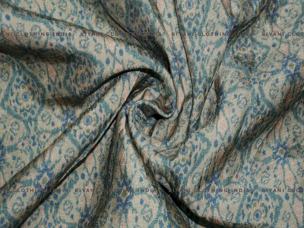 Siyani Beige Floral Print Raw Silk Fabric