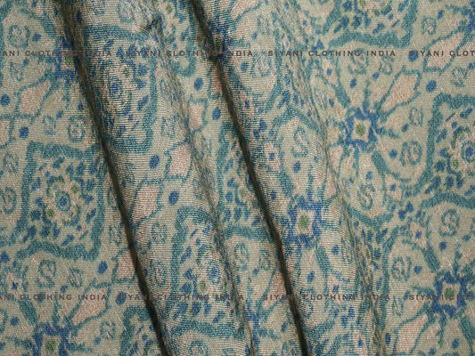 Beige Floral Print Raw Silk Fabric - Siyani Clothing India