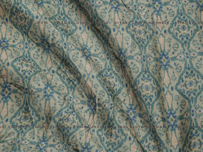 Beige Floral Print Raw Silk Fabric - Siyani Clothing India