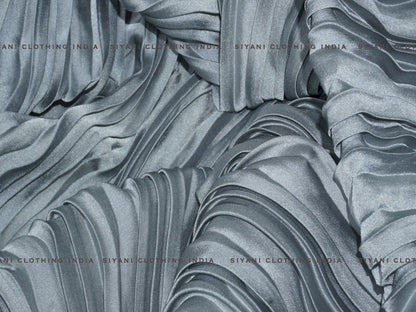 Silver Pleated Satin Georgette Fabric - Siyani Clothing India