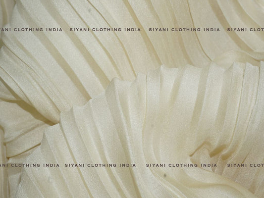 Cream Pleated Satin Georgette Fabric - Siyani Clothing India