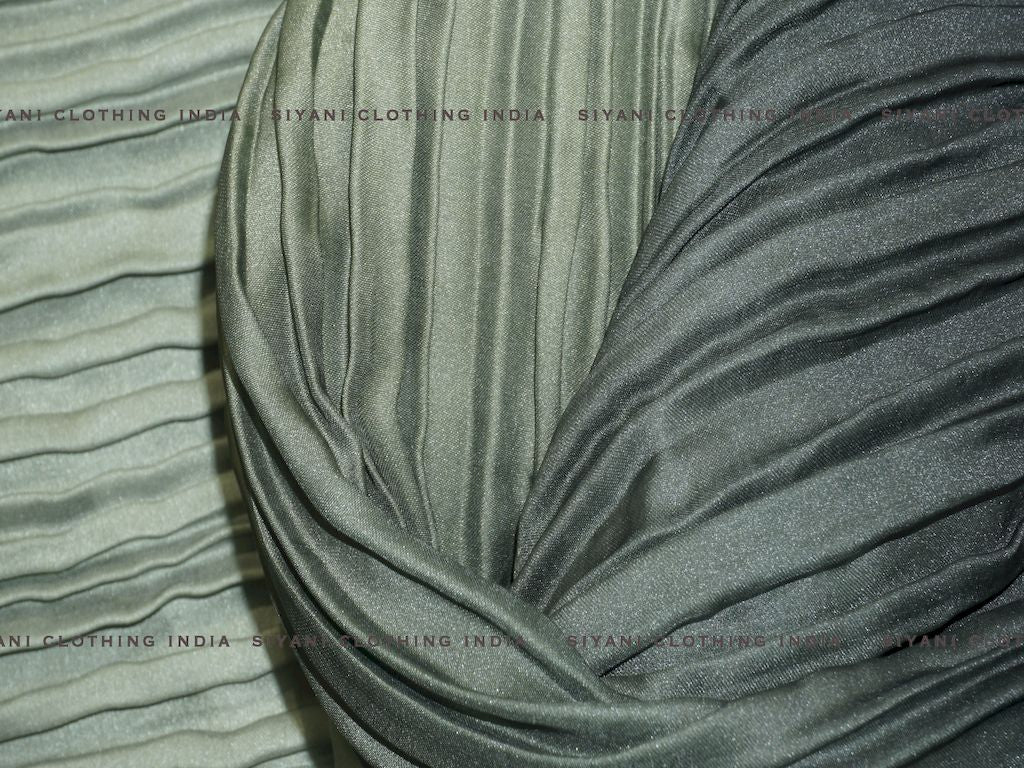 Green Multi Tone Pleated Satin Georgette Fabric - Siyani Clothing India