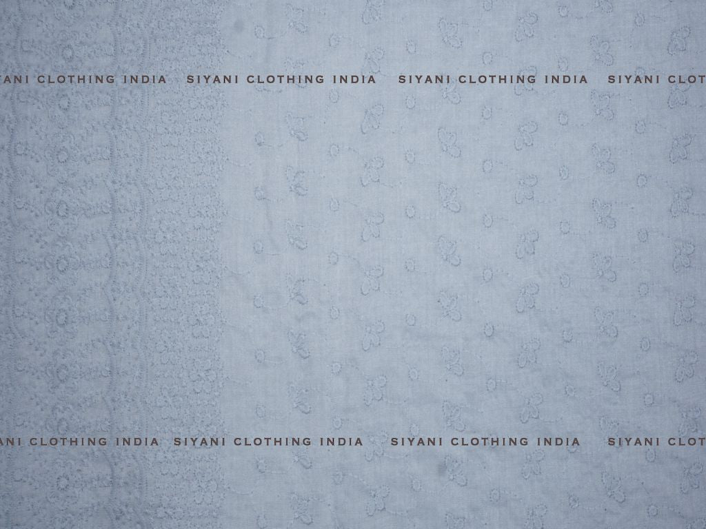 Grey Poly Cotton Floral And Border Design Chikankari Embroidered Fabric - Siyani Clothing India