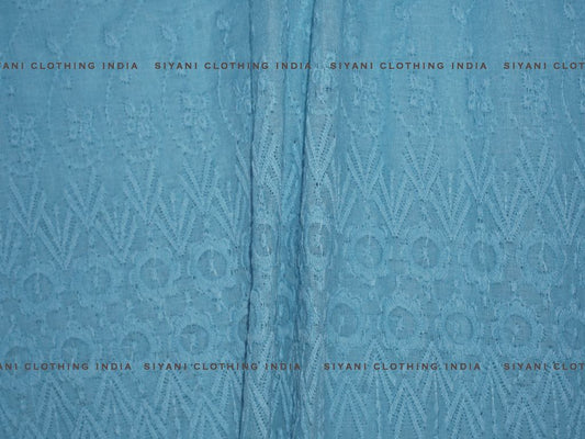 Sky Blue Poly Cotton Floral And Border Design Chikankari Embroidered Fabric - Siyani Clothing India