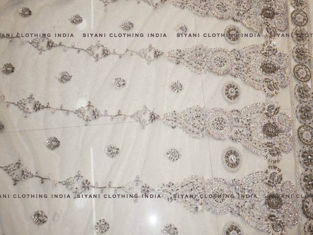 Beige Hand Embroidered Net Fabric - Siyani Clothing India