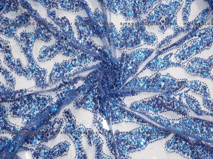 Siyani Royal Blue Hand Embroidered Net Fabric