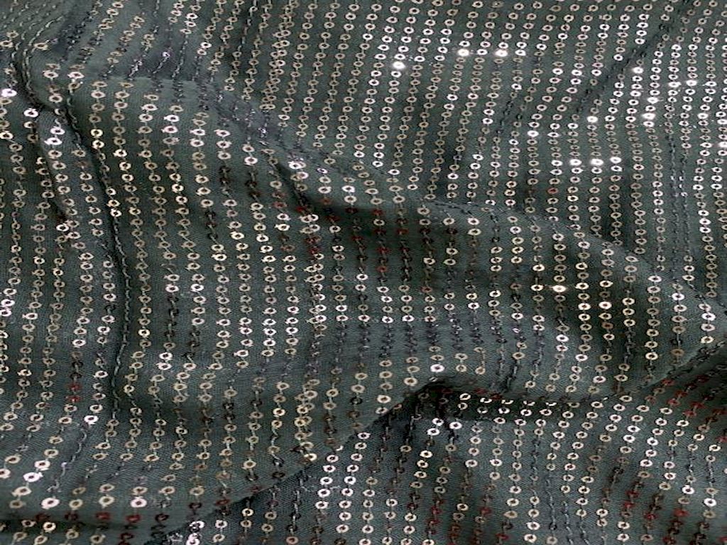 Grey Sequins Georgette Fabric Siyani India