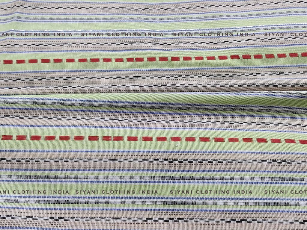 Tangaliya Green Stripes Pattern Handwoven Fabric - Siyani Clothing India