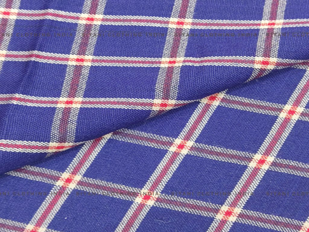 Royal Blue Checks Cotton Spun Fabric - Siyani Clothing India