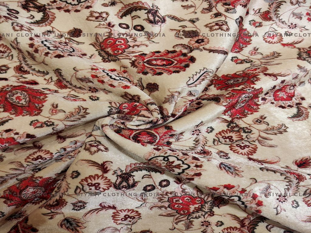 Siyani Golden Floral Embroidered Velvet Fabric