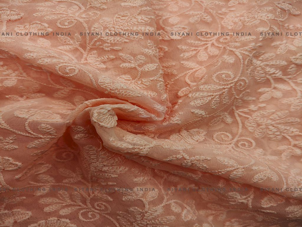 Siyani Peach Chikankari Embroidered Georgette Fabric