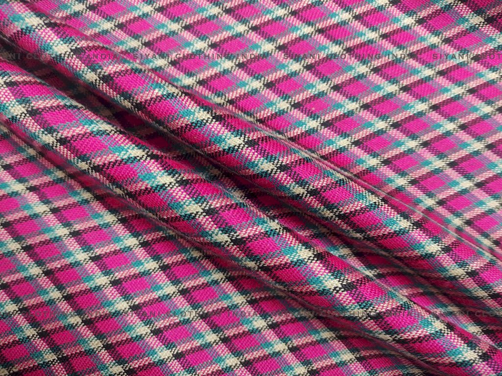 Hot Pink Checks Cotton Spun Fabric - Siyani Clothing India