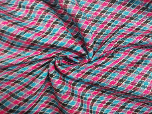 Siyani Pink And Blue Checks Cotton Spun Fabric