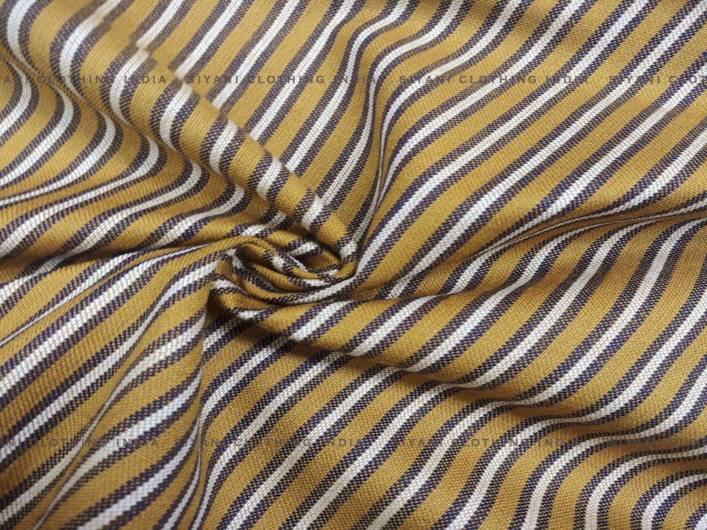 Siyani Mustard Stripes Pattern Cotton Spun Fabric