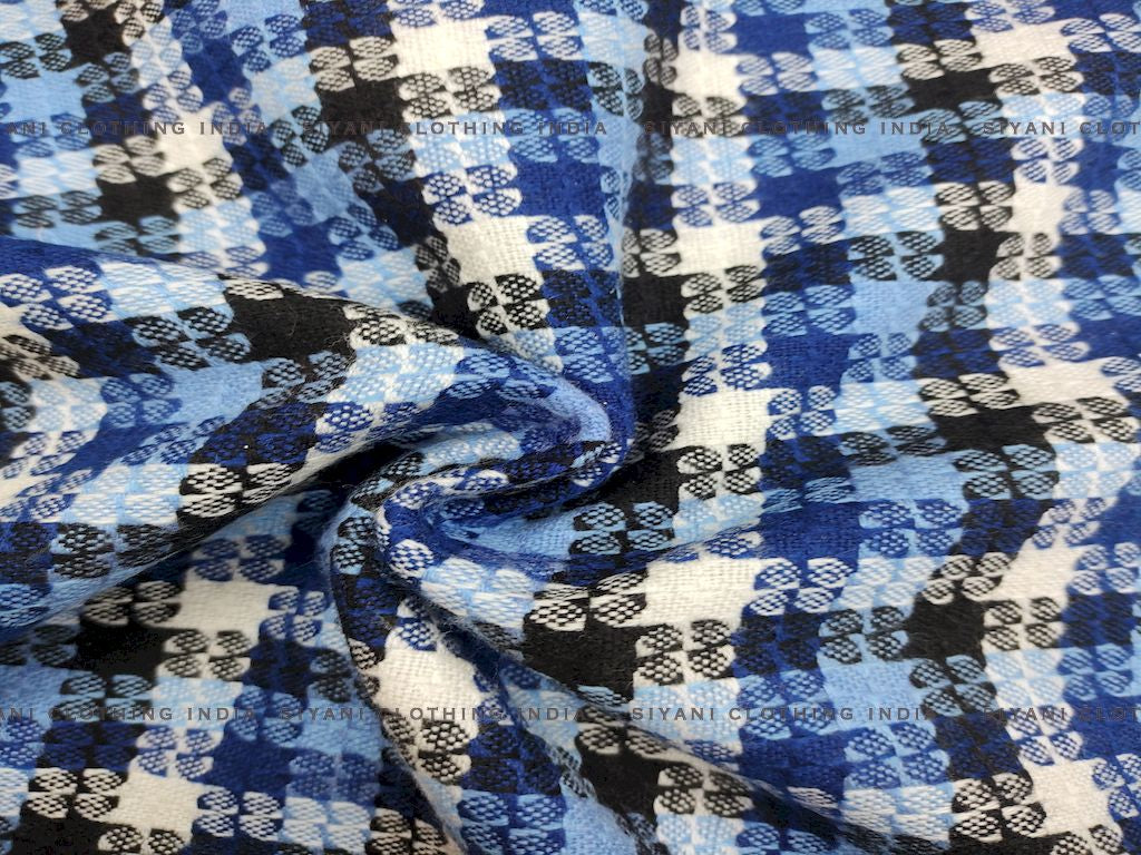 Siyani Blue Multicolor Checks Printed Wool Fabric