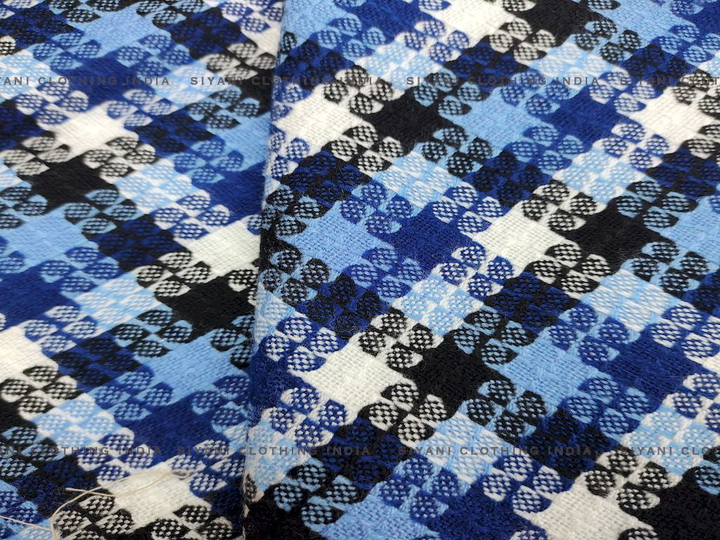 Blue Multicolor Checks Printed Wool Fabric - Siyani Clothing India