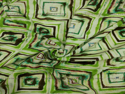 Siyani Parrot Green Geomatric Pattern Velvet Fabric