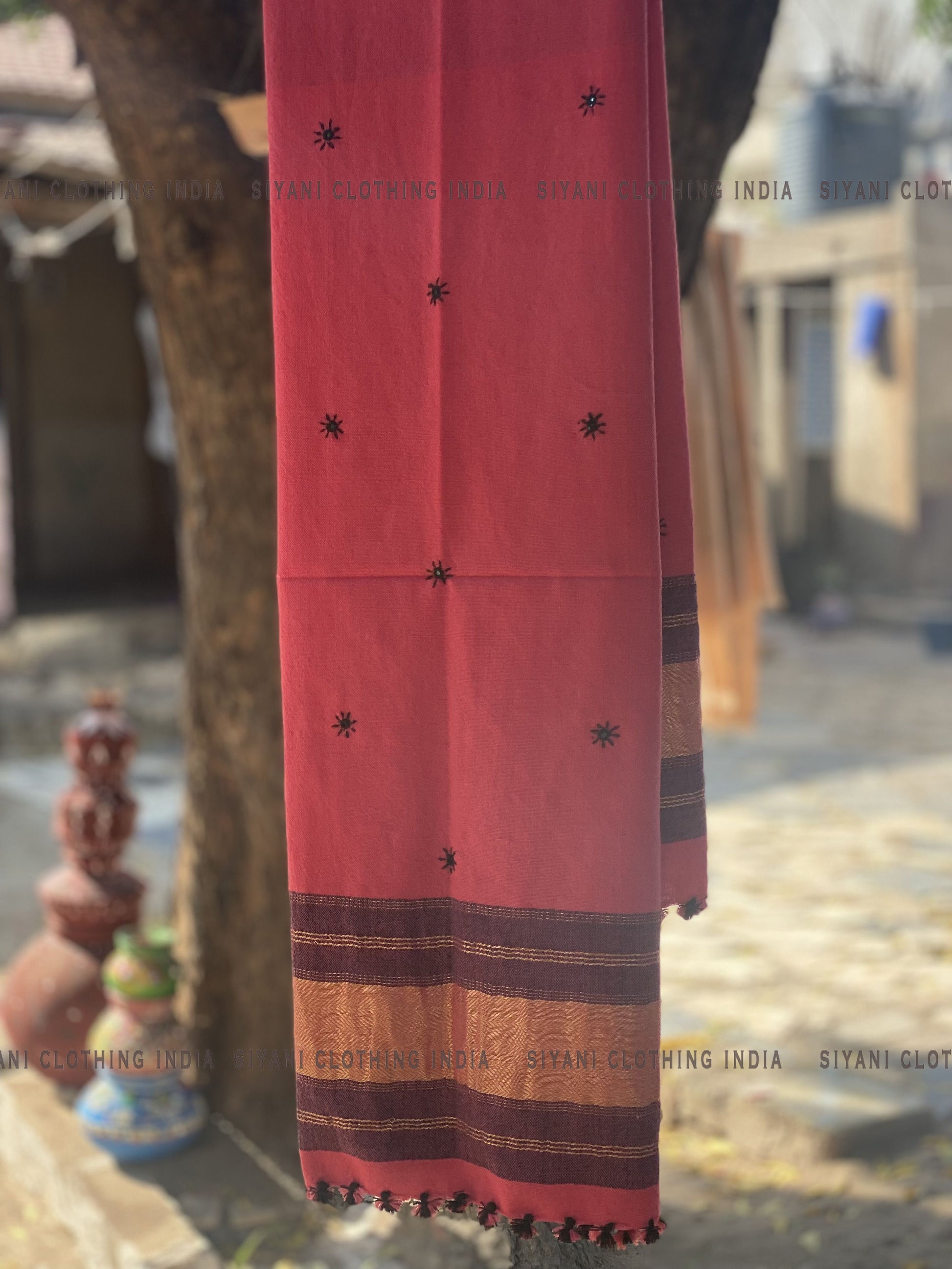 Hot Pink Pure Wool Embroidered Handmade Shawl - Siyani Clothing India
