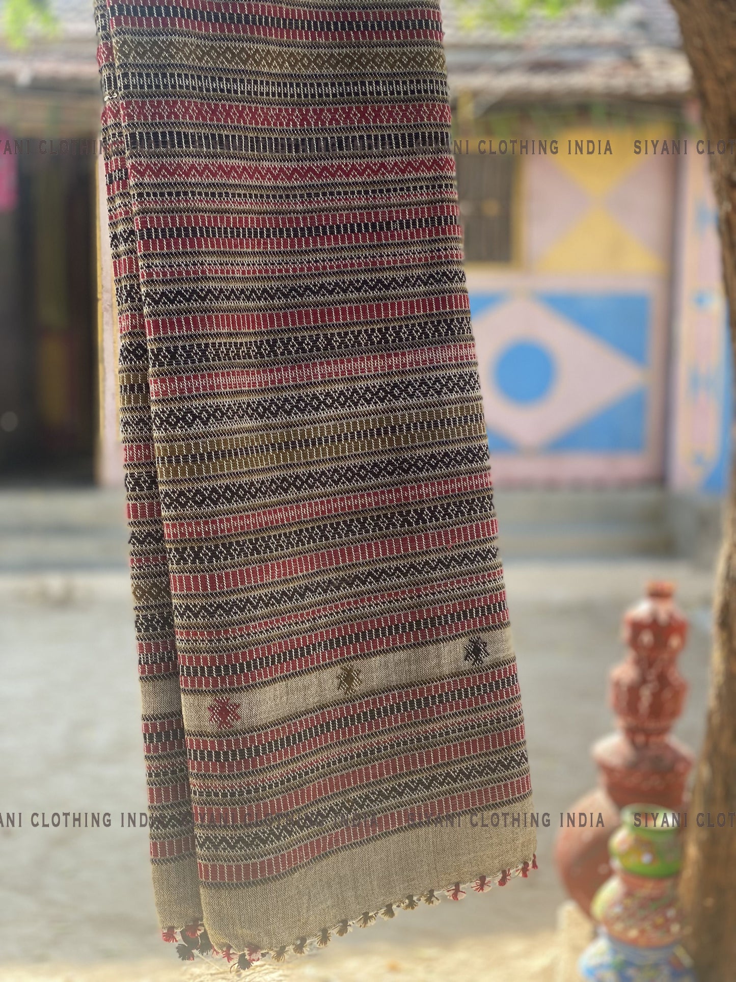 Beige Pure Wool Embroidered Handmade Shawl - Siyani Clothing India