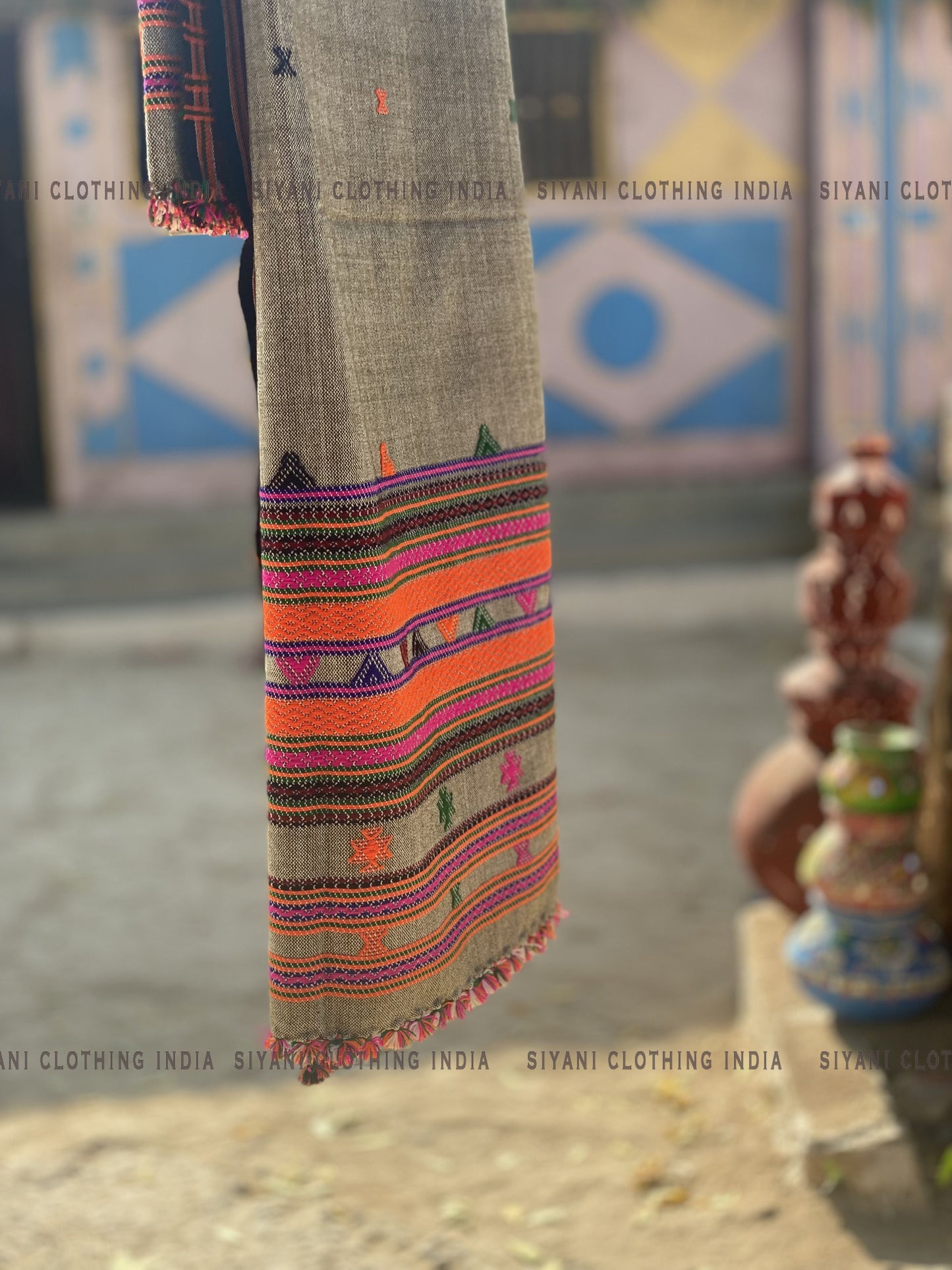 Natural Pure Wool Embroidered Handmade Shawl - Siyani Clothing India