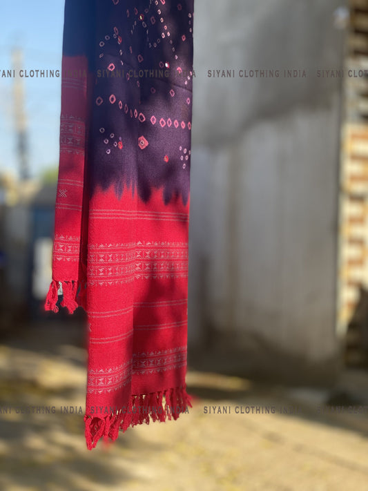 Pink & Purple Pure Wool Embroidered Handmade Shawl - Siyani Clothing India