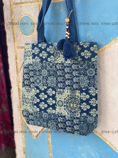 Siyani Blue Floral Pattern Handmade Sling Bag